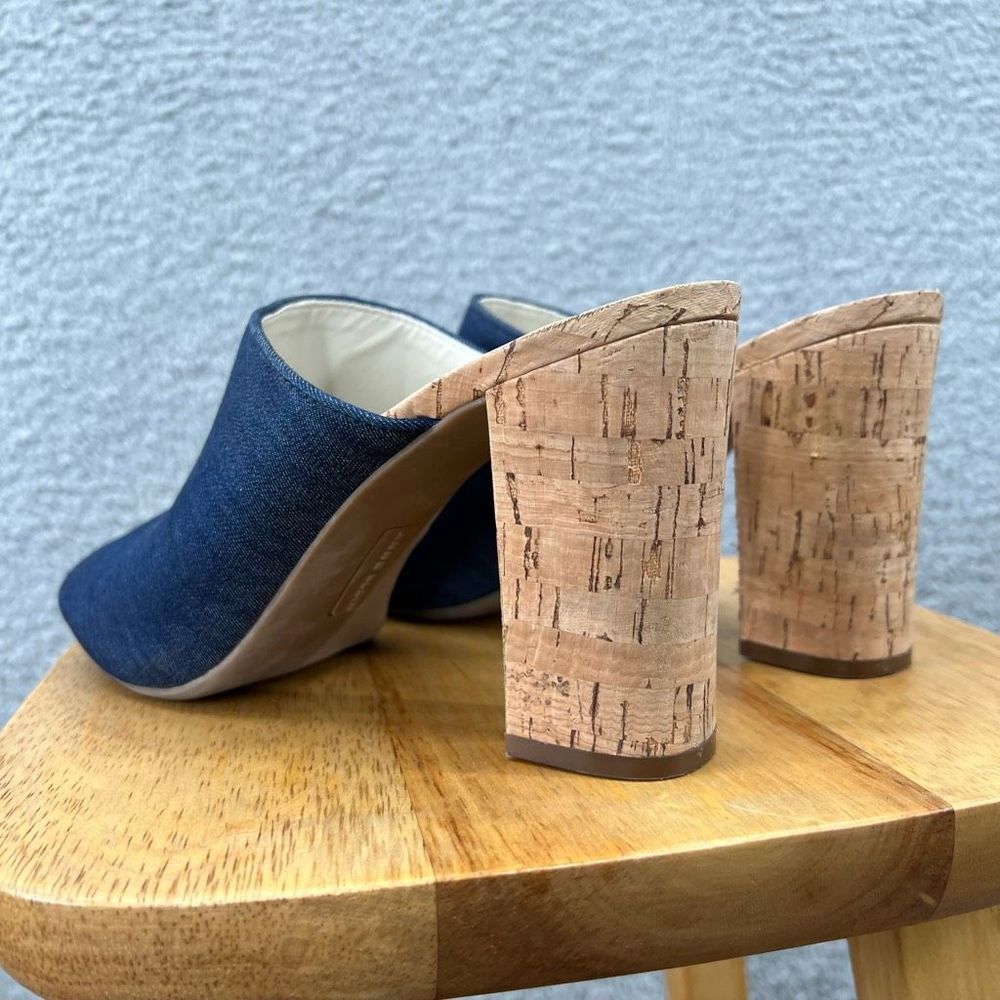 Anne Klein Cork Heels Size 10M Slides Mules Open Peep Toe Spring Summer Denim - Picture 4 of 10